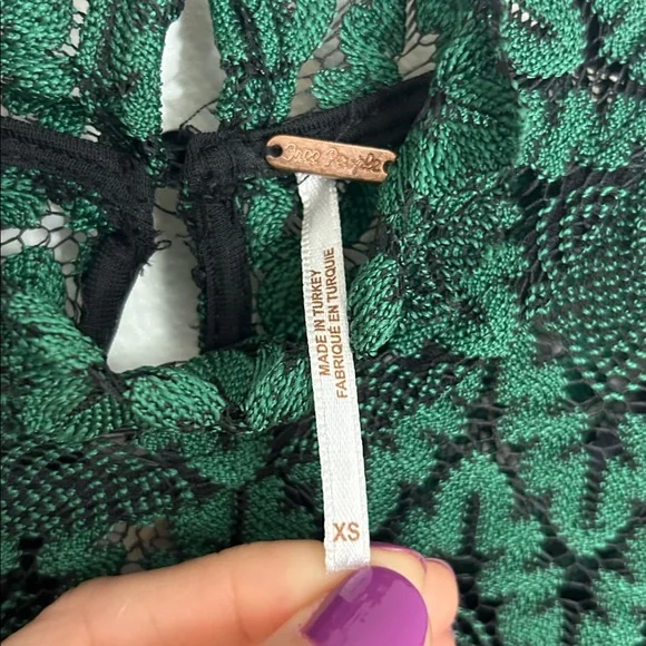 Free People Simone Mock Neck Lace Dress, dark green, women’s size XS - Picture 8 of 11